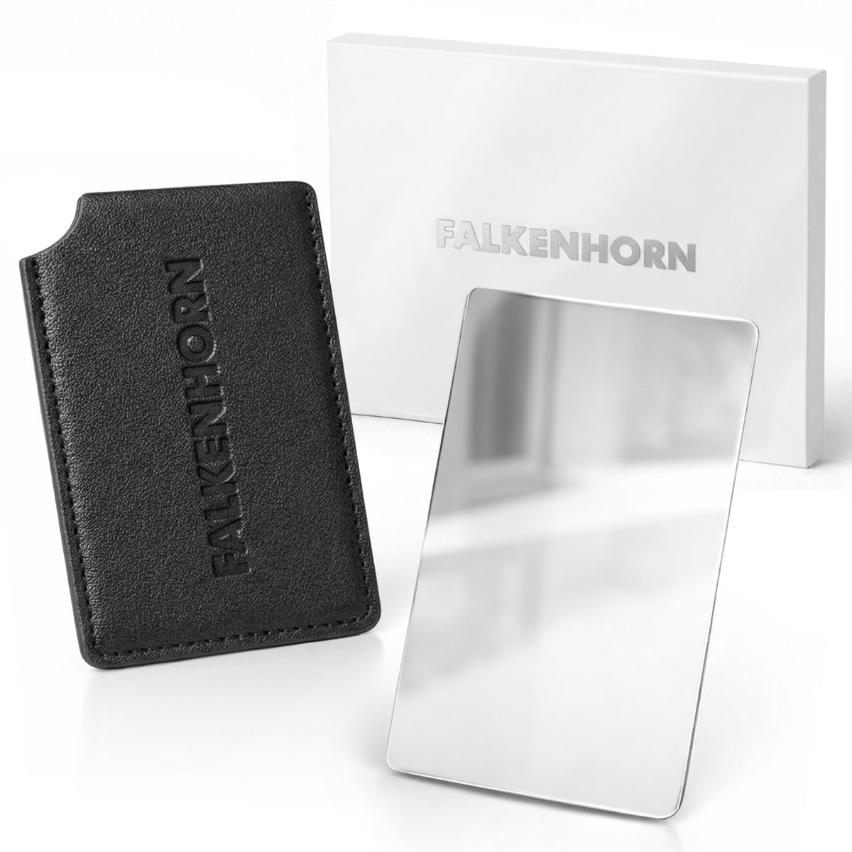 Edelstahl-Taschenspiegel 8,5 × 5,5 cm mit Schutzhülle