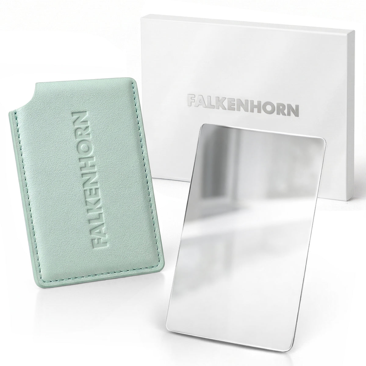 Edelstahl-Taschenspiegel 8,5 × 5,5 cm mit Schutzhülle
