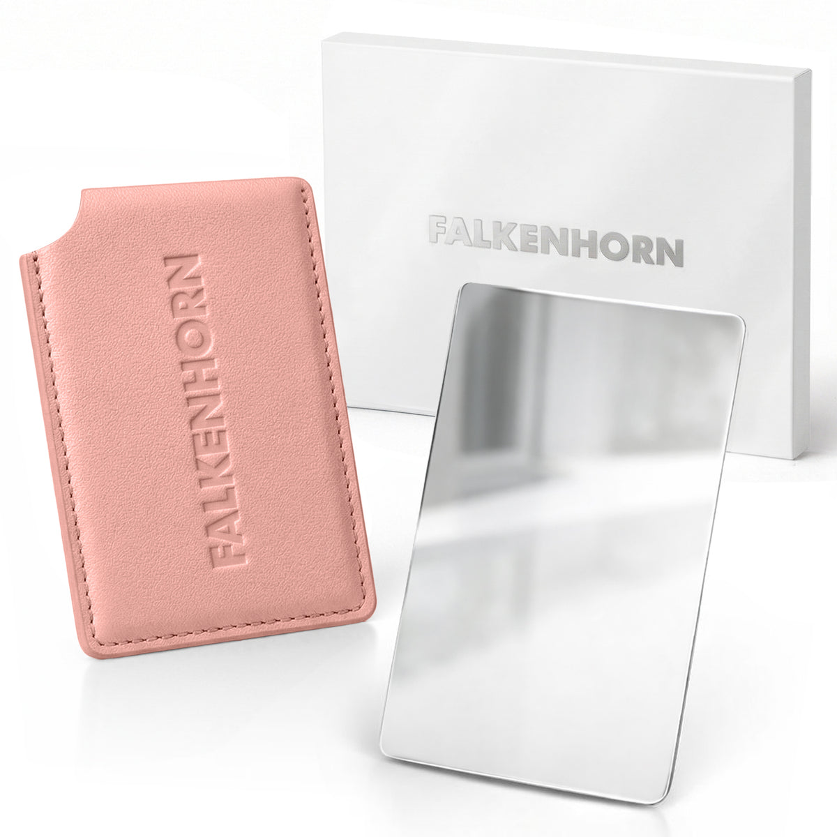 Edelstahl-Taschenspiegel 8,5 × 5,5 cm mit Schutzhülle