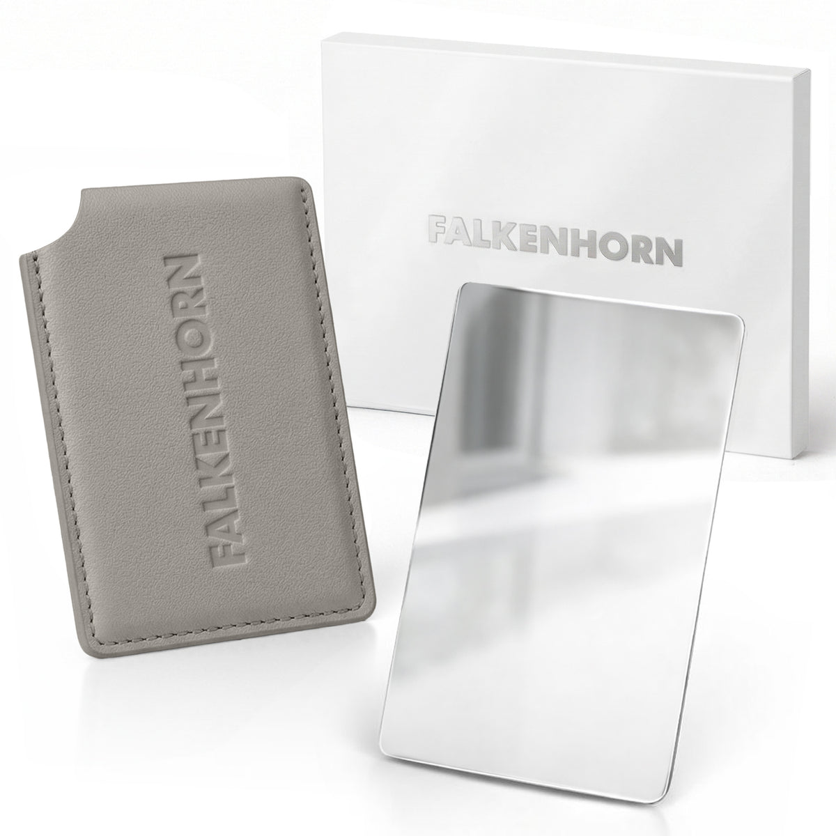 Edelstahl-Taschenspiegel 8,5 × 5,5 cm mit Schutzhülle