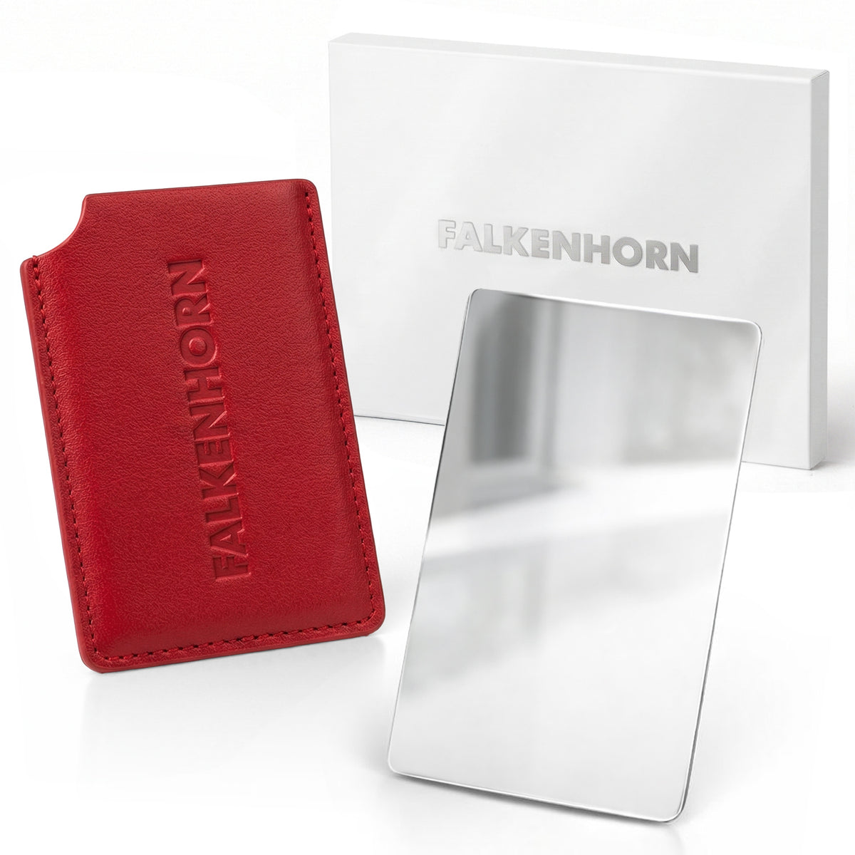 Edelstahl-Taschenspiegel 8,5 × 5,5 cm mit Schutzhülle