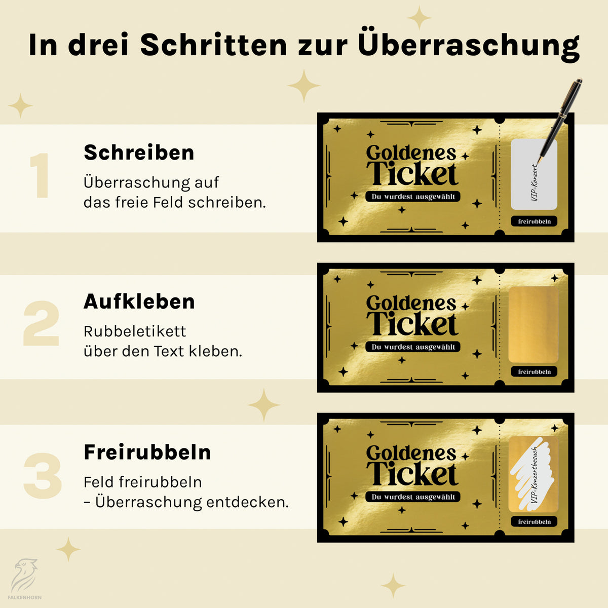 Goldenes Ticket – Rubbel-Gutscheinkarte mit Umschlag