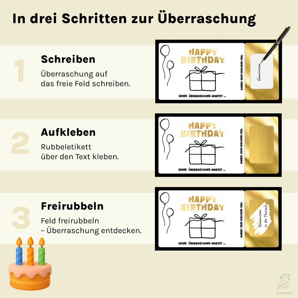 Geburtstagsgutschein "Happy Birthday" – Rubbelkarte mit Umschlag