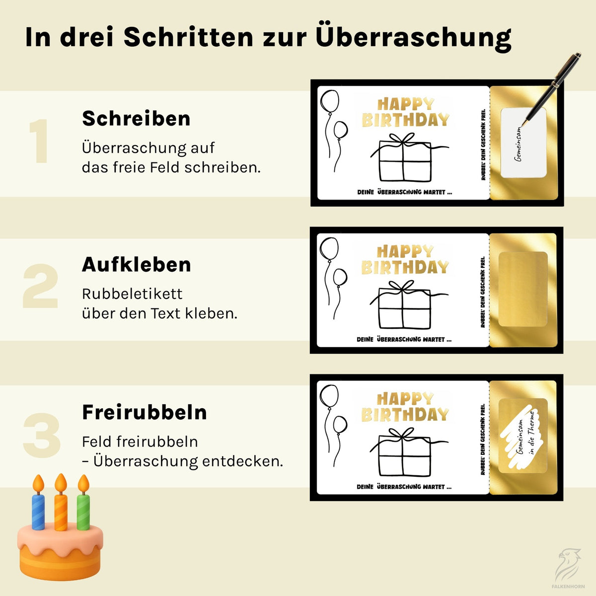 Geburtstagsgutschein "Happy Birthday" – Rubbelkarte mit Umschlag