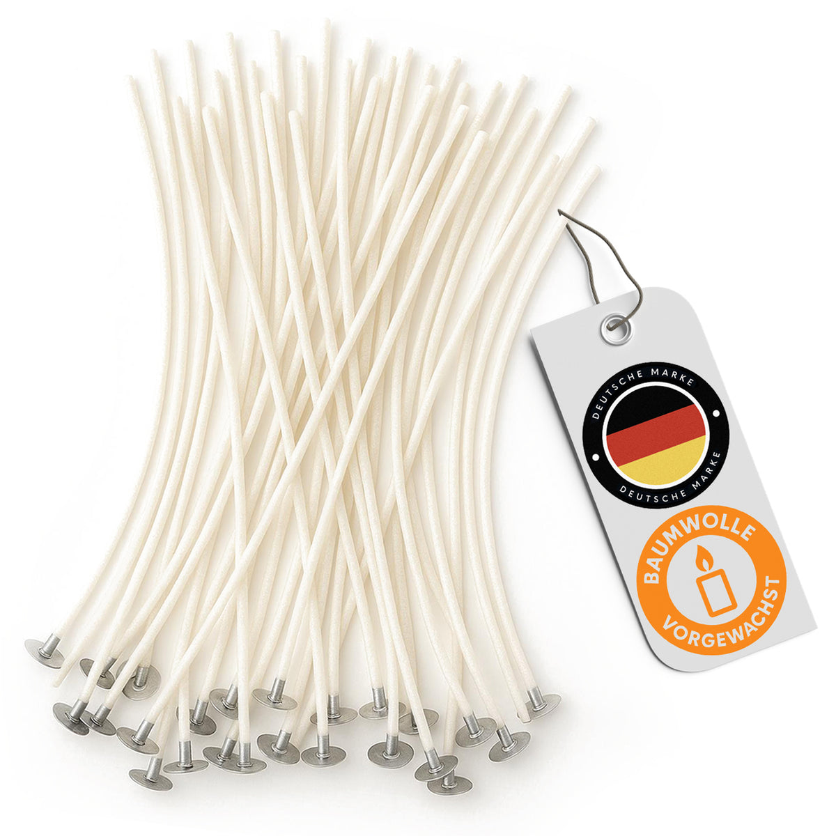 Kerzendochte vorgewachst – Baumwolle mit Metallfuß