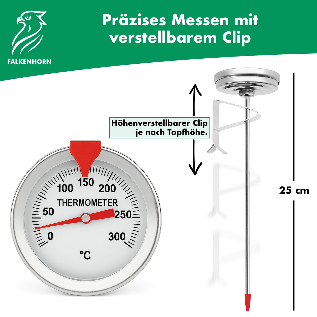 Thermometer analog 0–300 °C mit 30-cm-Fühler