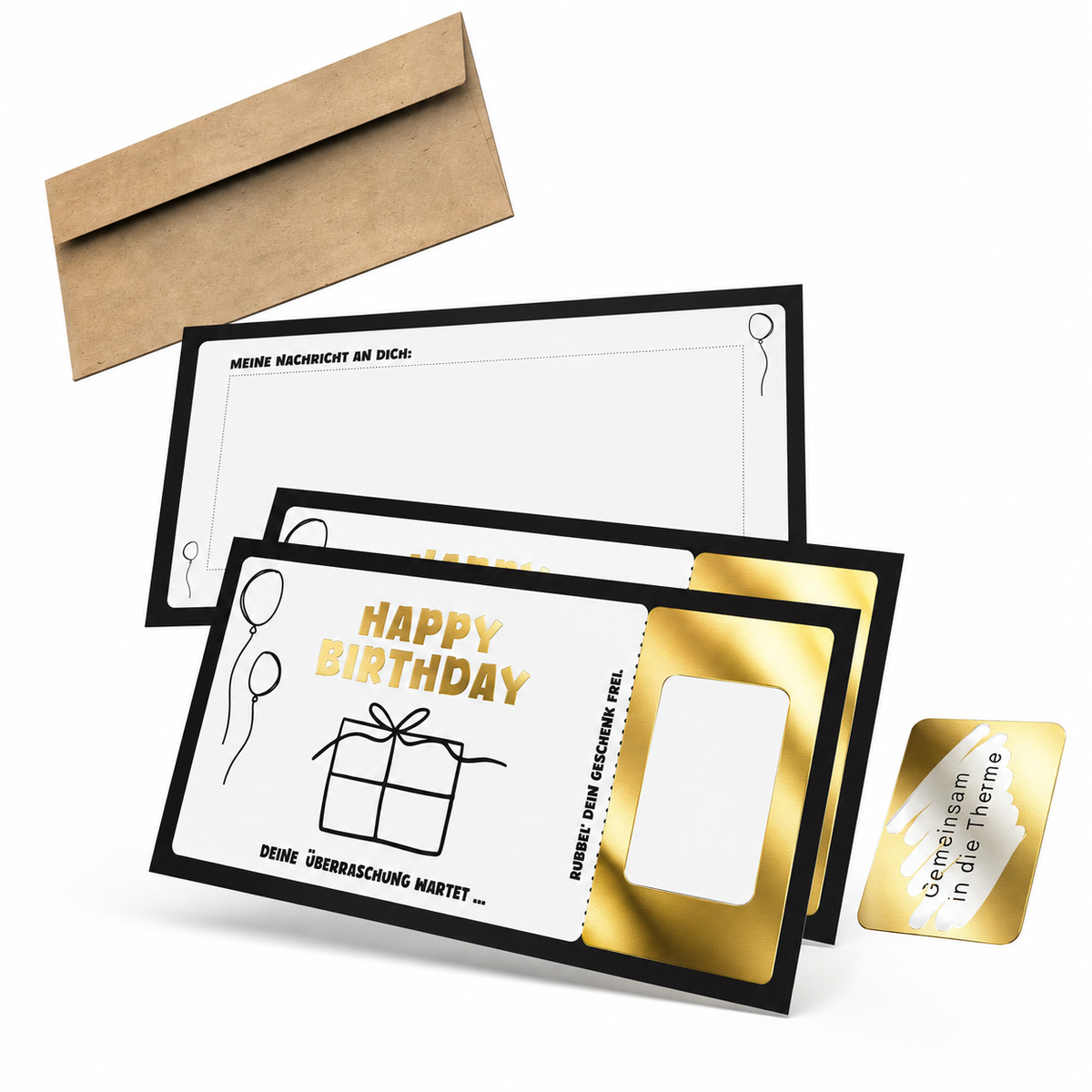 Geburtstagsgutschein "Happy Birthday" – Rubbelkarte mit Umschlag