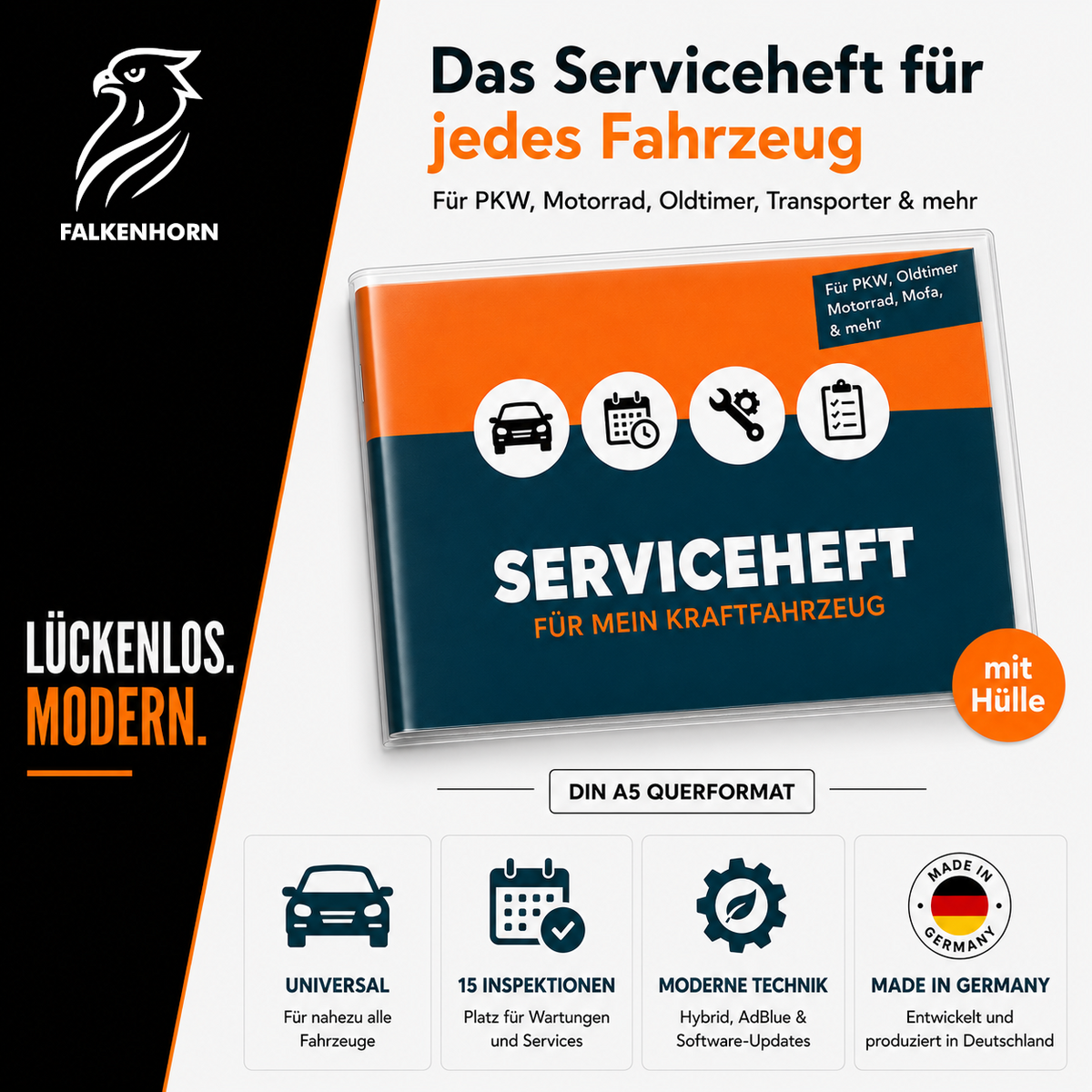 Serviceheft Auto – universal für 15 Inspektionen