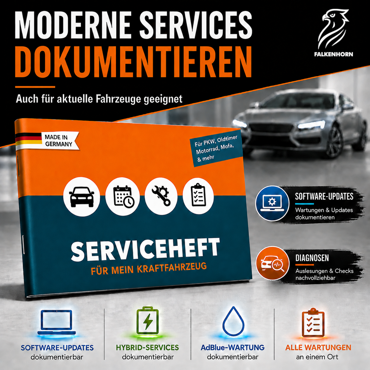 Serviceheft Auto – universal für 15 Inspektionen