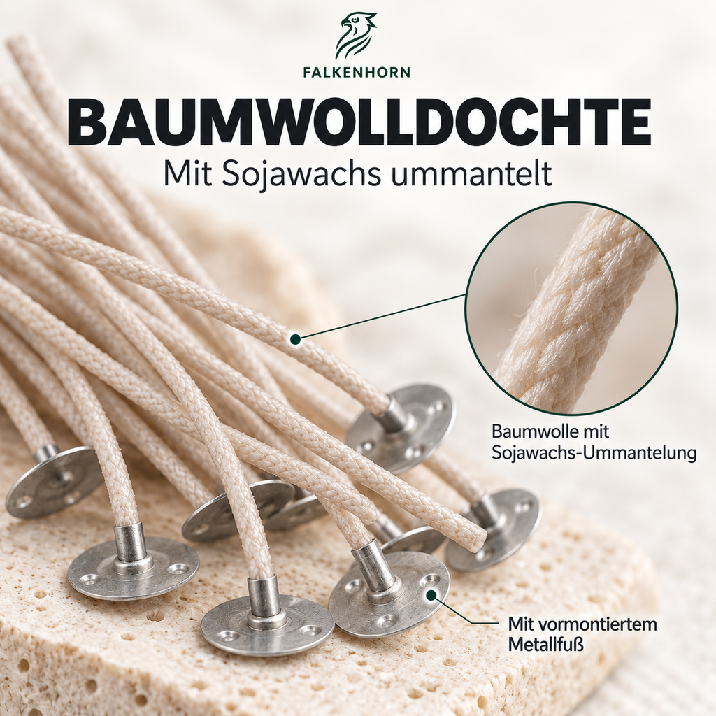 Natur-Kerzendochte – ungebleichte Baumwolle mit Sojawachs