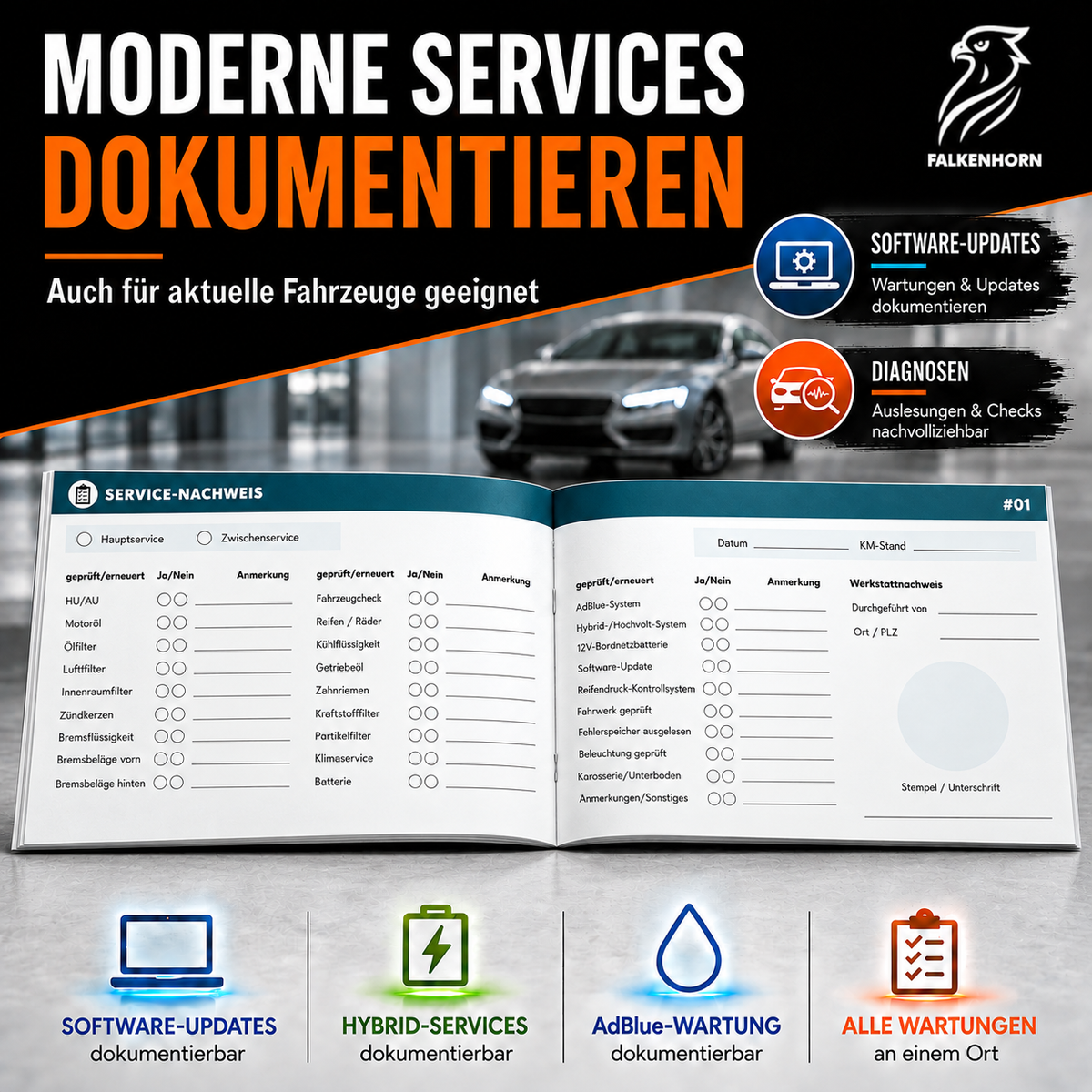 Serviceheft Auto – universal für 30 Inspektionen