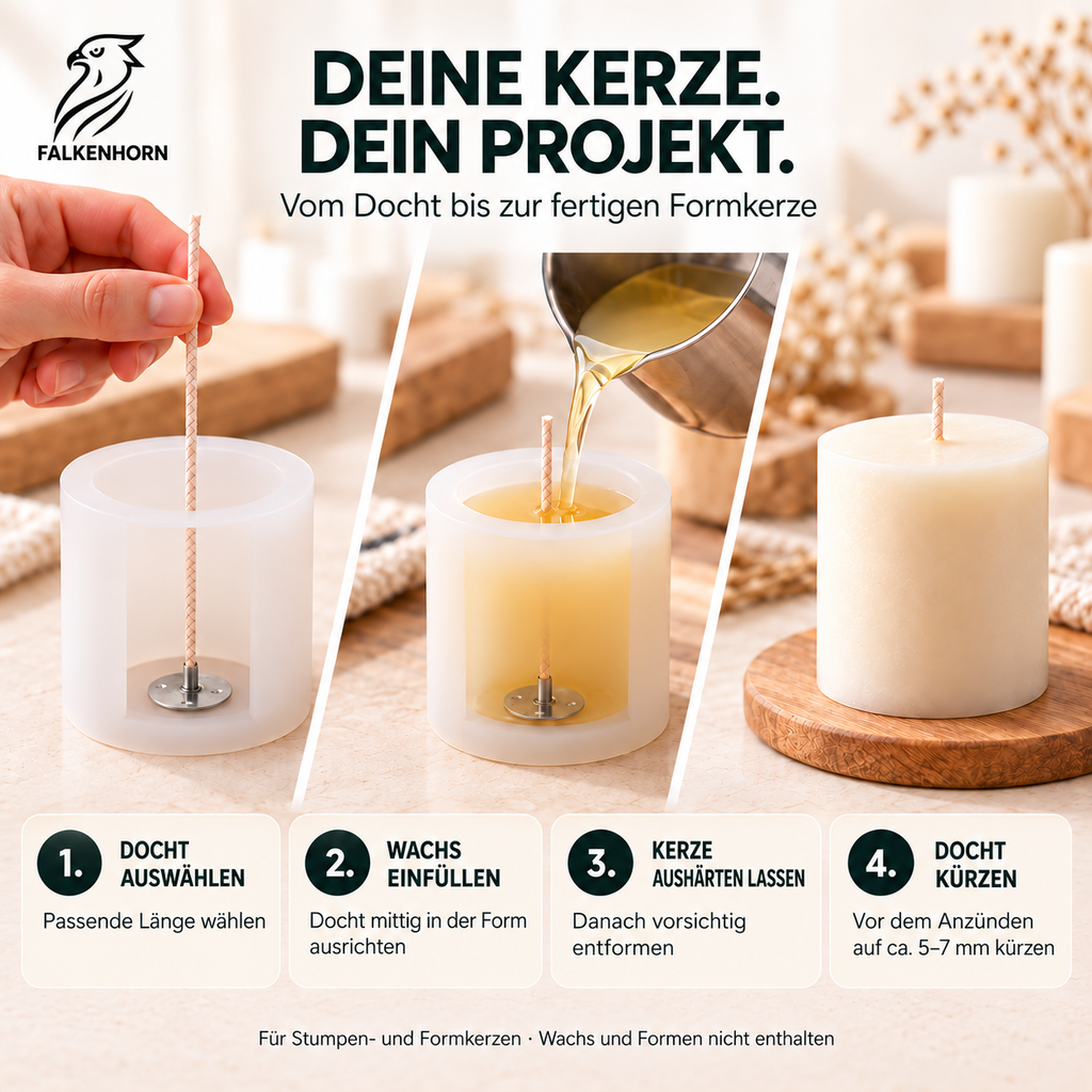 Natur-Kerzendochte – ungebleichte Baumwolle mit Sojawachs