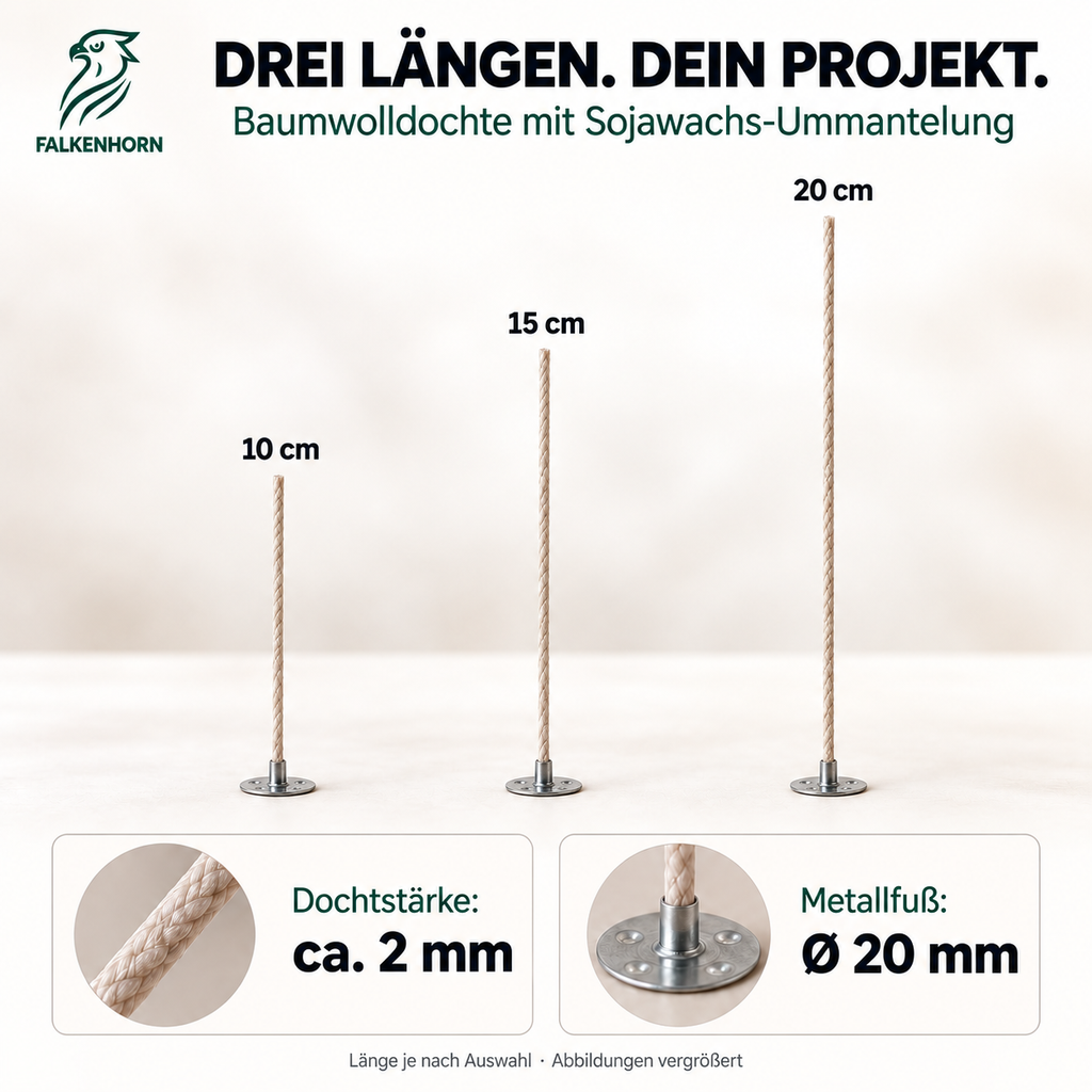 Natur-Kerzendochte – ungebleichte Baumwolle mit Sojawachs