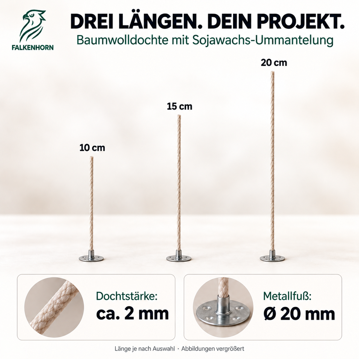 Natur-Kerzendochte – ungebleichte Baumwolle mit Sojawachs