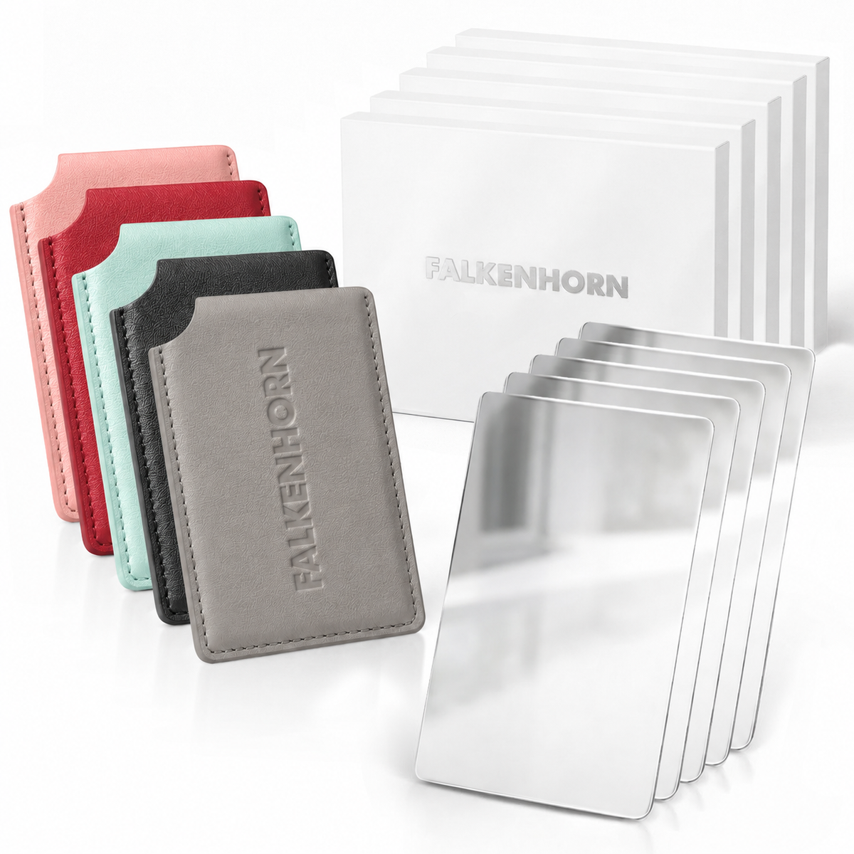 Edelstahl-Taschenspiegel 8,5 × 5,5 cm mit Schutzhülle
