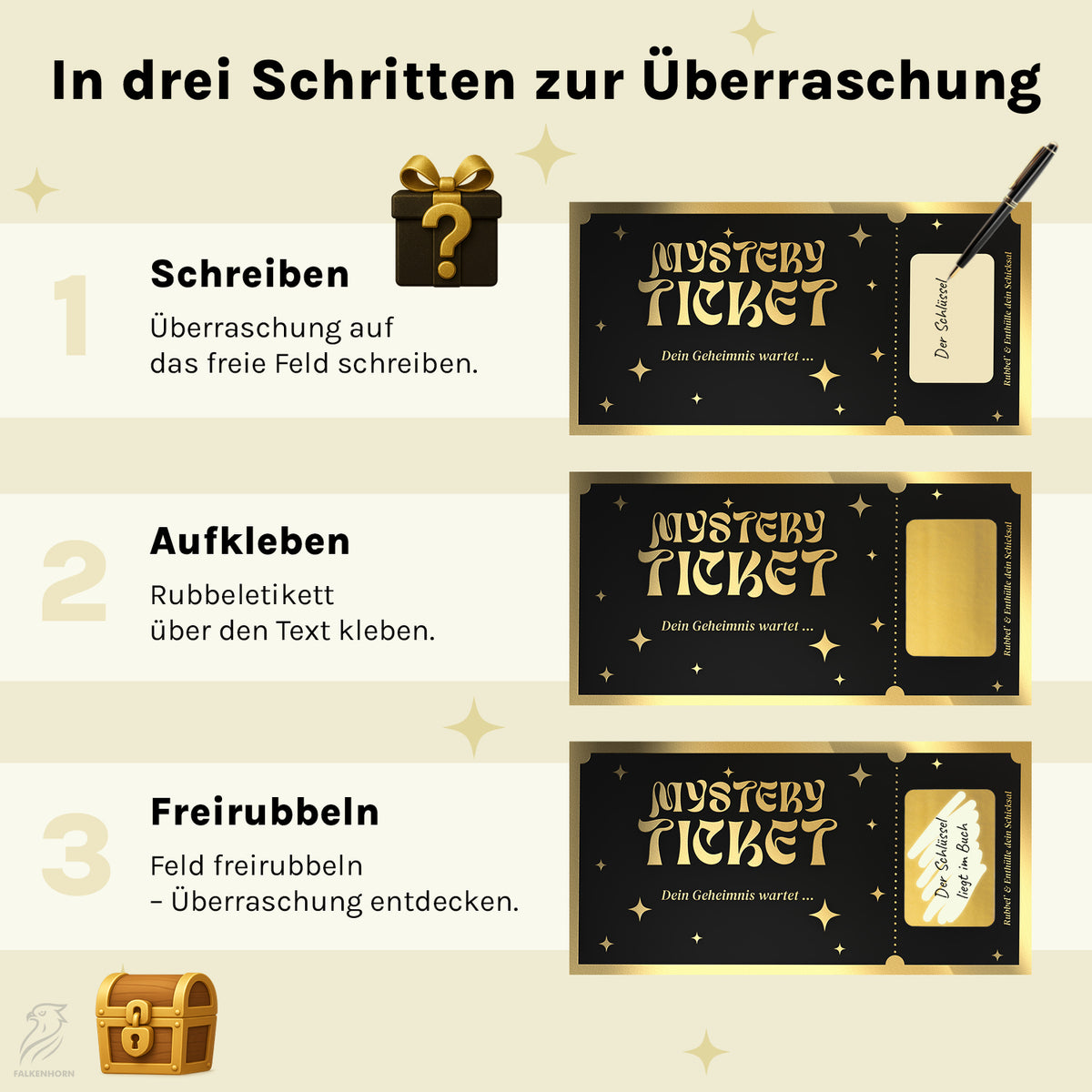 Mystery Ticket – Rubbel-Gutscheinkarte mit Umschlag